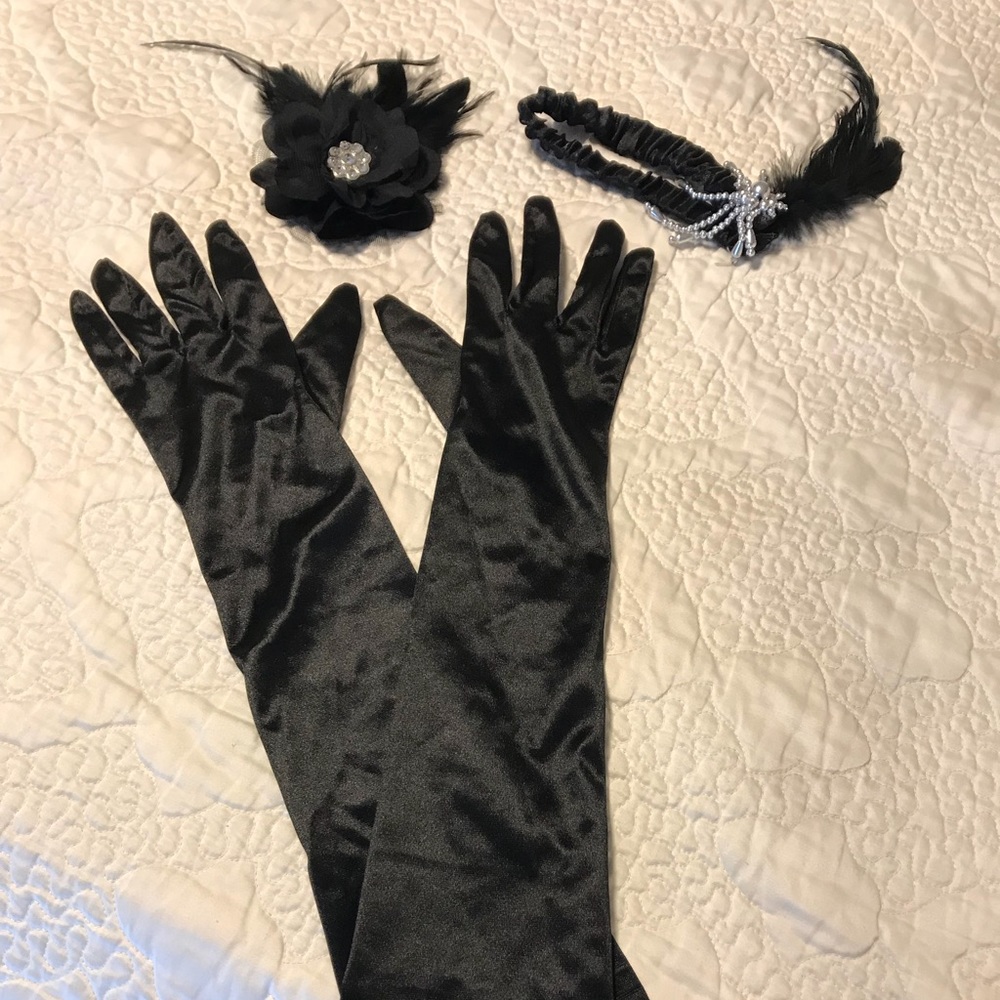 1920’s inspired long gloves, head band, hair clip